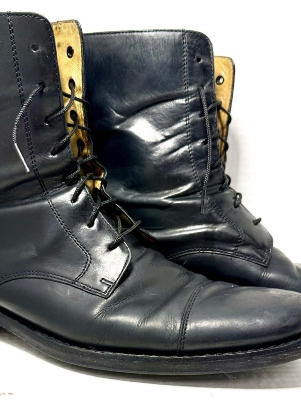 Cole Haan Mens Cap Toe  8 Eyed Laced Boots Black Leather Sz 10